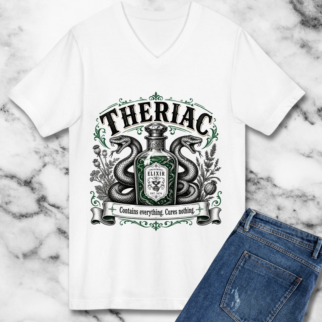 Theriac Contains Everything Cures Nothing V-neck
