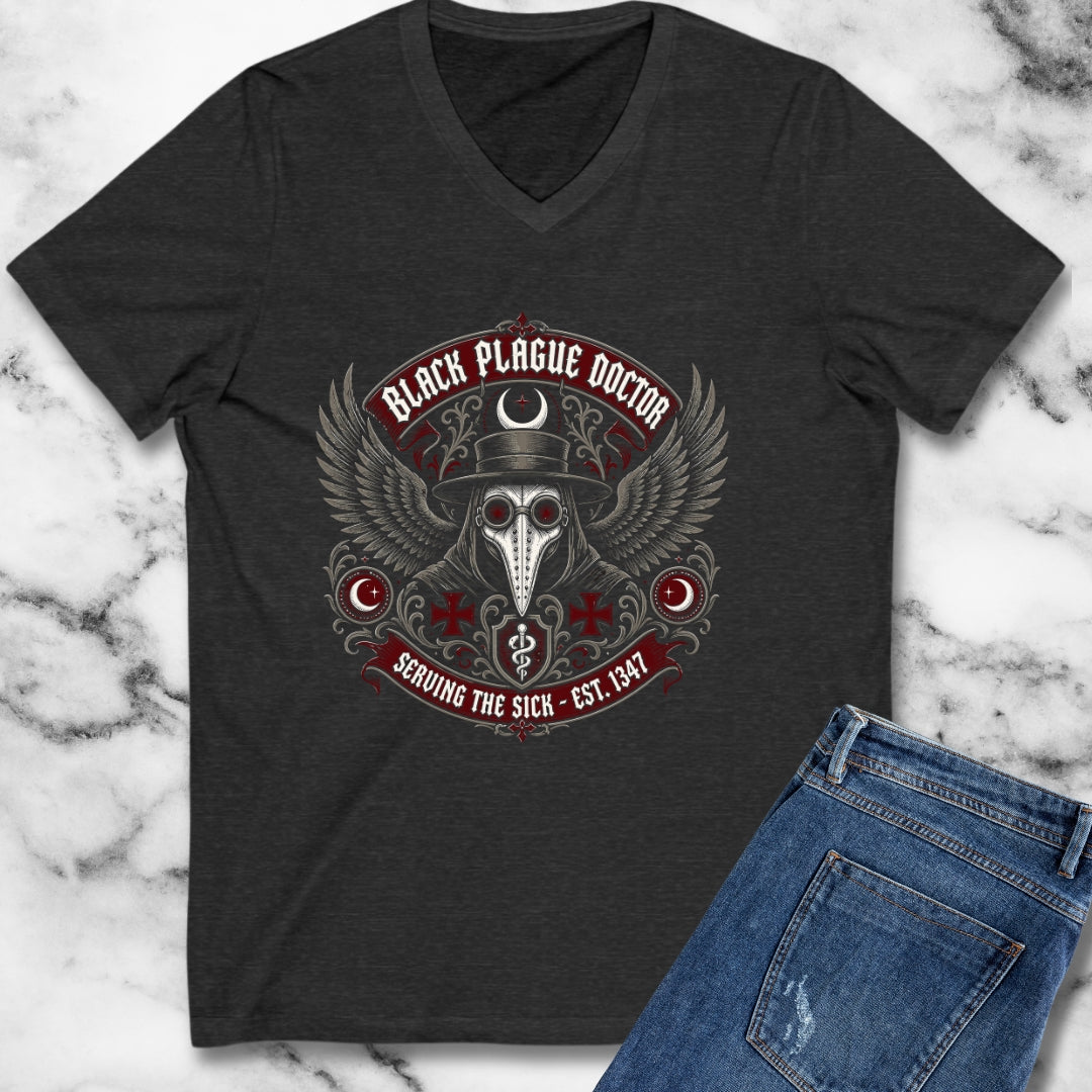 Black Plague Doctor Serving the Sick V-Neck