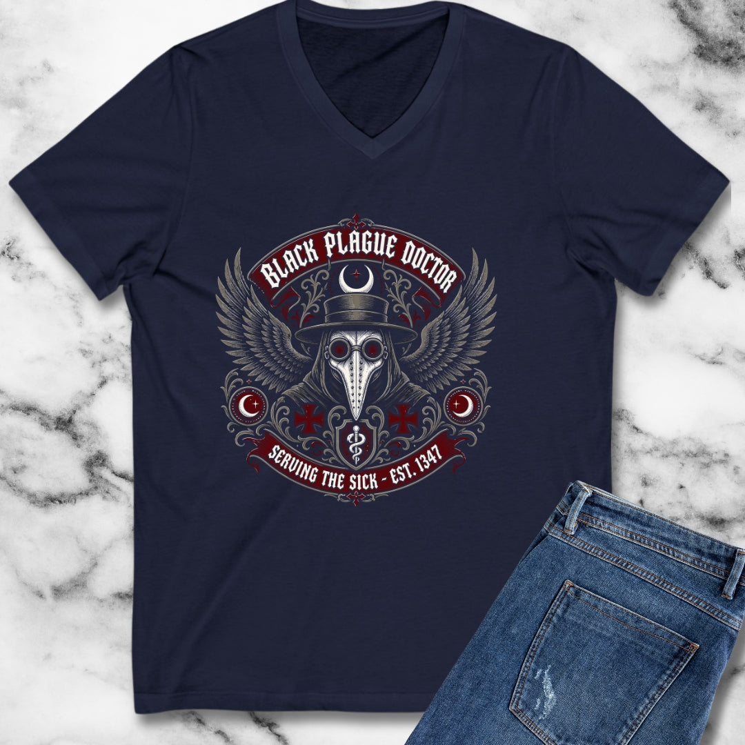 Black Plague Doctor Serving the Sick V-Neck