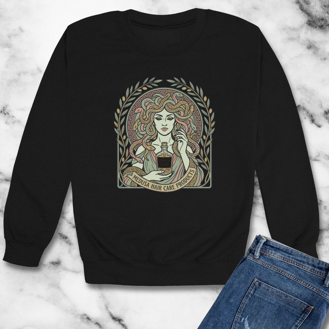 Medusa Hair Care Products Art Nouveau Unisex Heavy Crewneck Sweatshirt