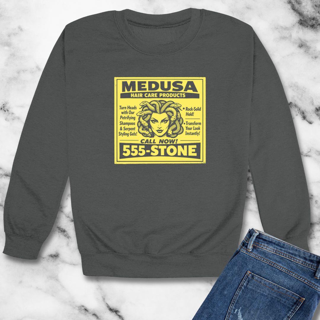Medusa Hair Care Products Vintage Ad Style Unisex Heavy Crewneck Sweatshirt