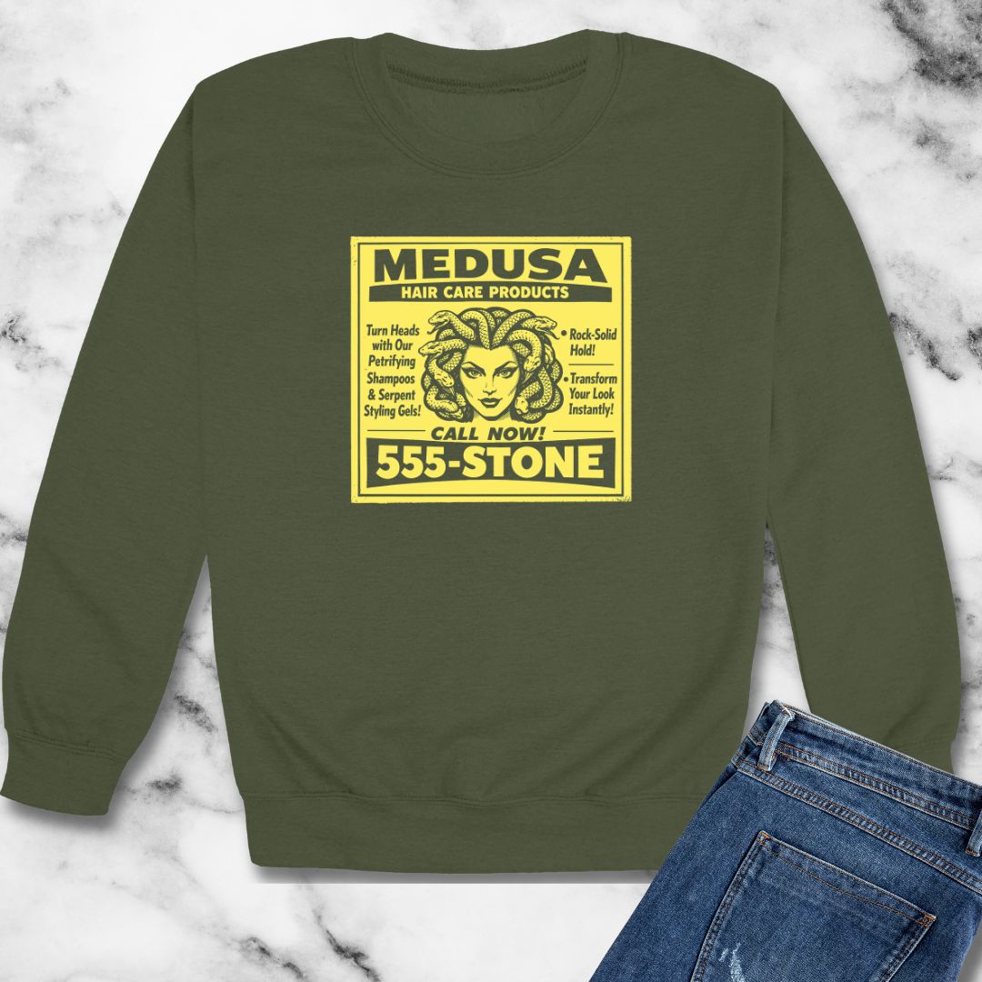 Medusa Hair Care Products Vintage Ad Style Unisex Heavy Crewneck Sweatshirt
