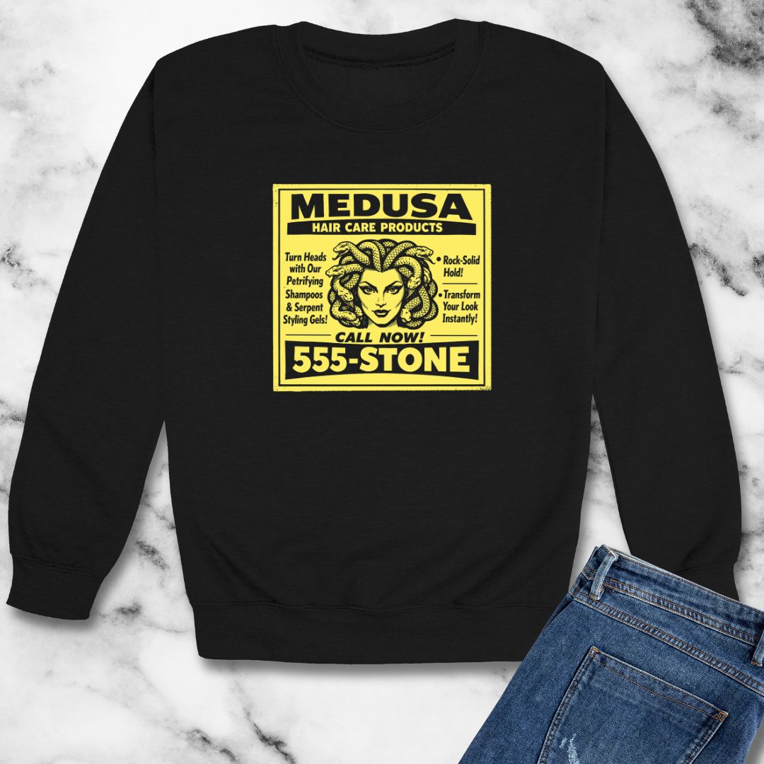 Medusa Hair Care Products Vintage Ad Style Unisex Heavy Crewneck Sweatshirt