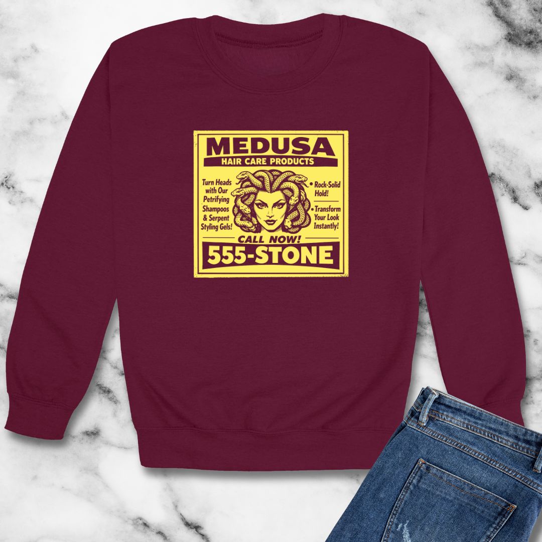 Medusa Hair Care Products Vintage Ad Style Unisex Heavy Crewneck Sweatshirt