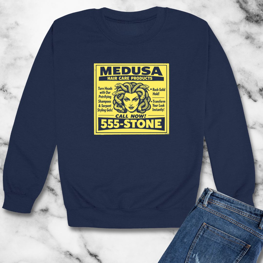 Medusa Hair Care Products Vintage Ad Style Unisex Heavy Crewneck Sweatshirt