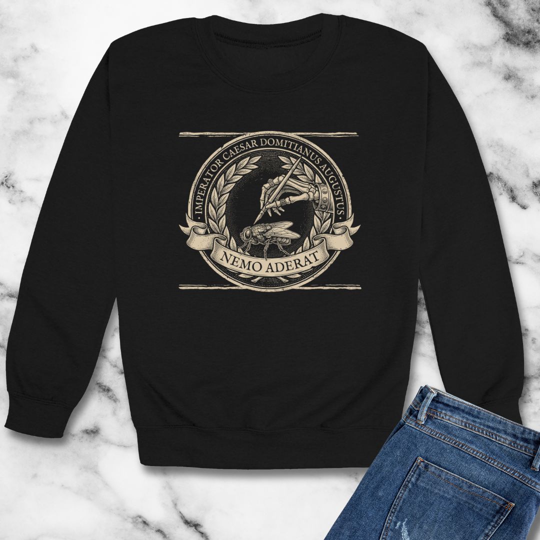Emperor Domitian Fly Stylus Nobody Here in Latin Unisex Heavy Crewneck Sweatshirt