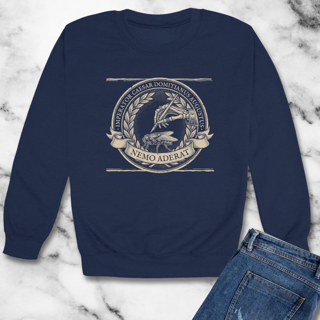 Emperor Domitian Fly Stylus Nobody Here in Latin Unisex Heavy Crewneck Sweatshirt
