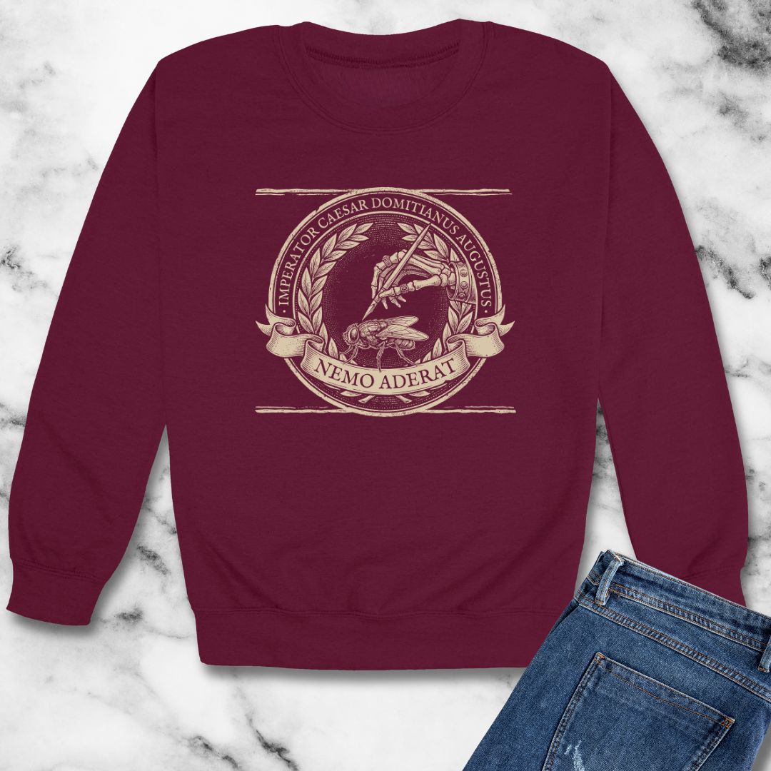 Emperor Domitian Fly Stylus Nobody Here in Latin Unisex Heavy Crewneck Sweatshirt