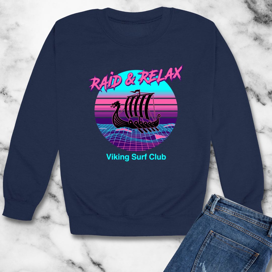 Viking Surf Club Raid & Relax Vaporwave Unisex Heavy Crewneck Sweatshirt