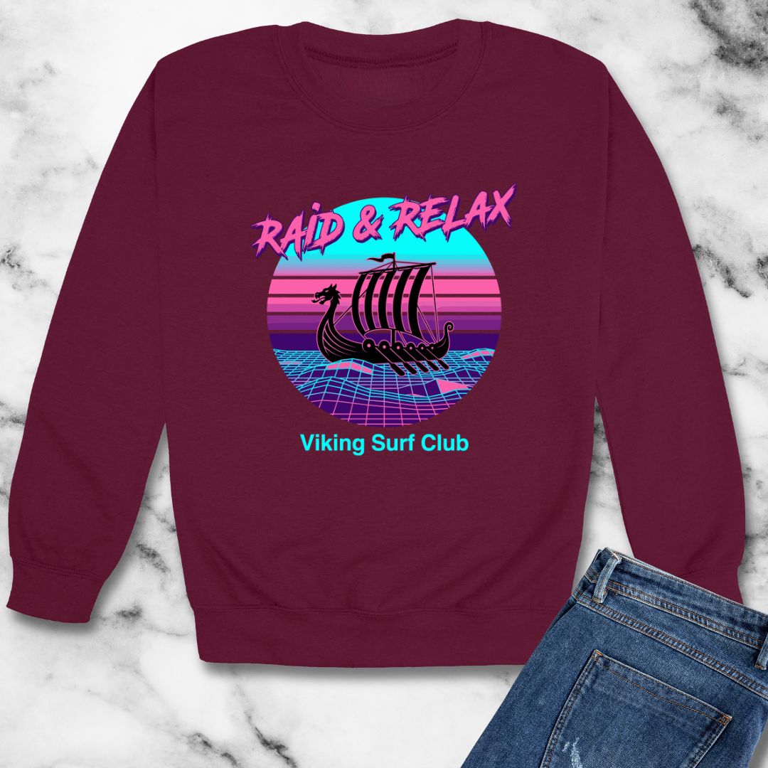 Viking Surf Club Raid & Relax Vaporwave Unisex Heavy Crewneck Sweatshirt