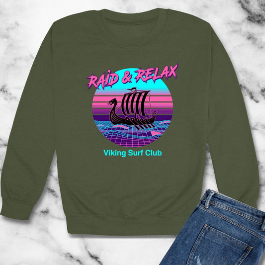 Viking Surf Club Raid & Relax Vaporwave Unisex Heavy Crewneck Sweatshirt