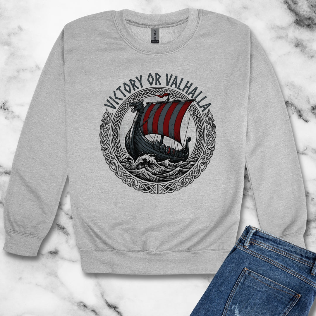 Victory or Valhalla Viking Longship Unisex Heavy Crewneck Sweatshirt