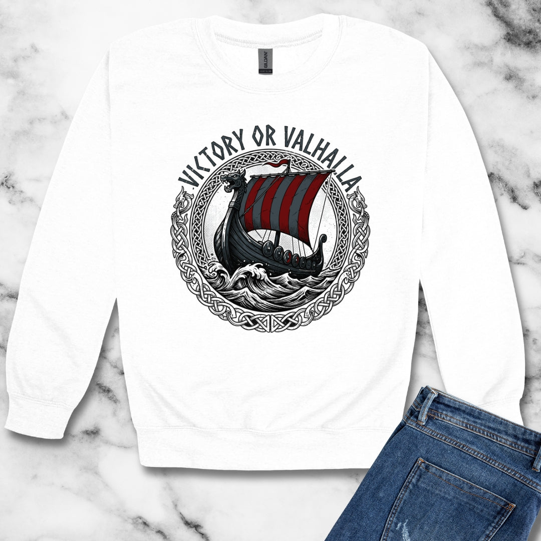 Victory or Valhalla Viking Longship Unisex Heavy Crewneck Sweatshirt