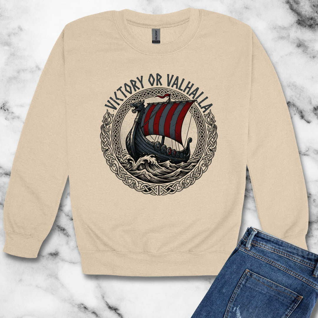 Victory or Valhalla Viking Longship Unisex Heavy Crewneck Sweatshirt