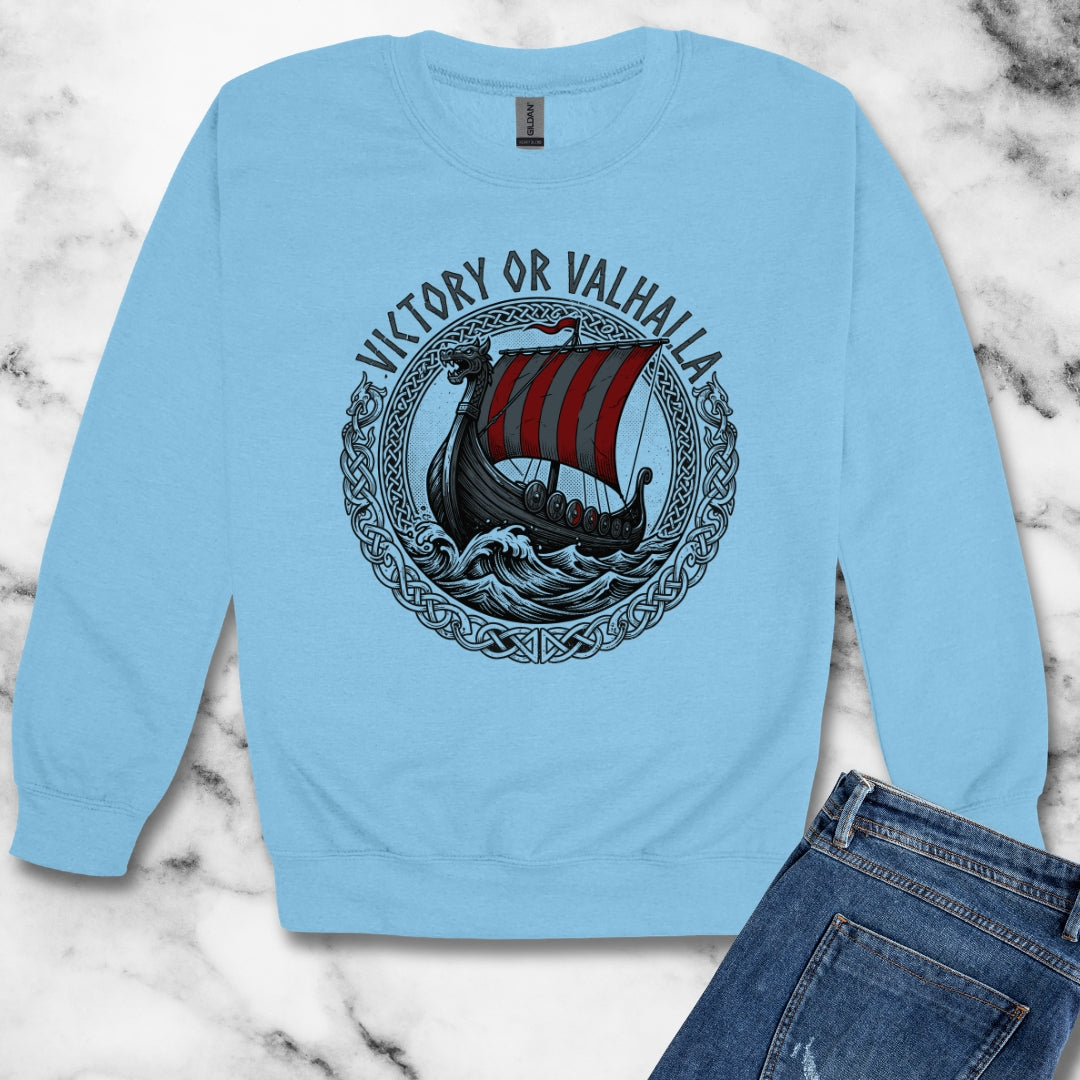 Victory or Valhalla Viking Longship Unisex Heavy Crewneck Sweatshirt
