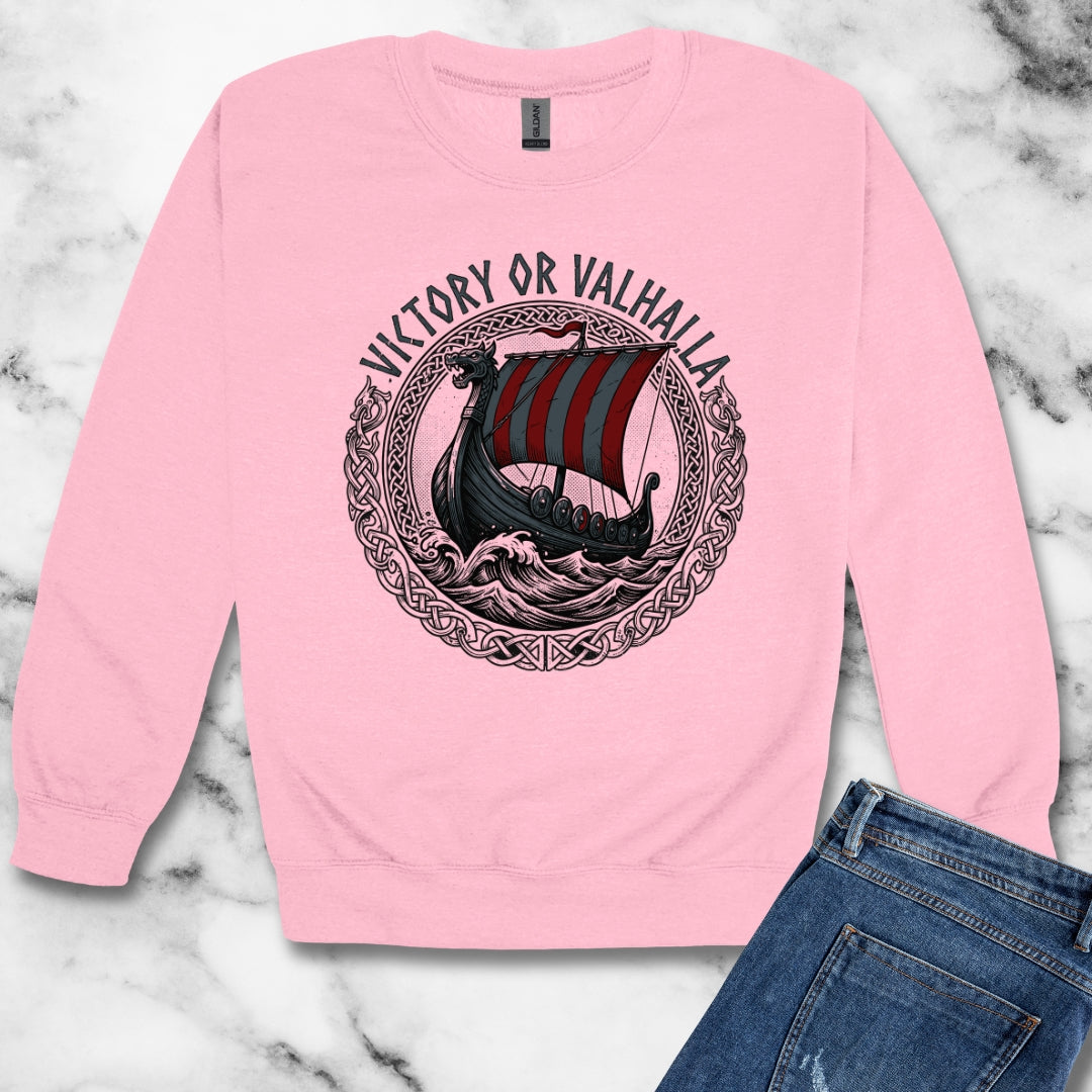 Victory or Valhalla Viking Longship Unisex Heavy Crewneck Sweatshirt