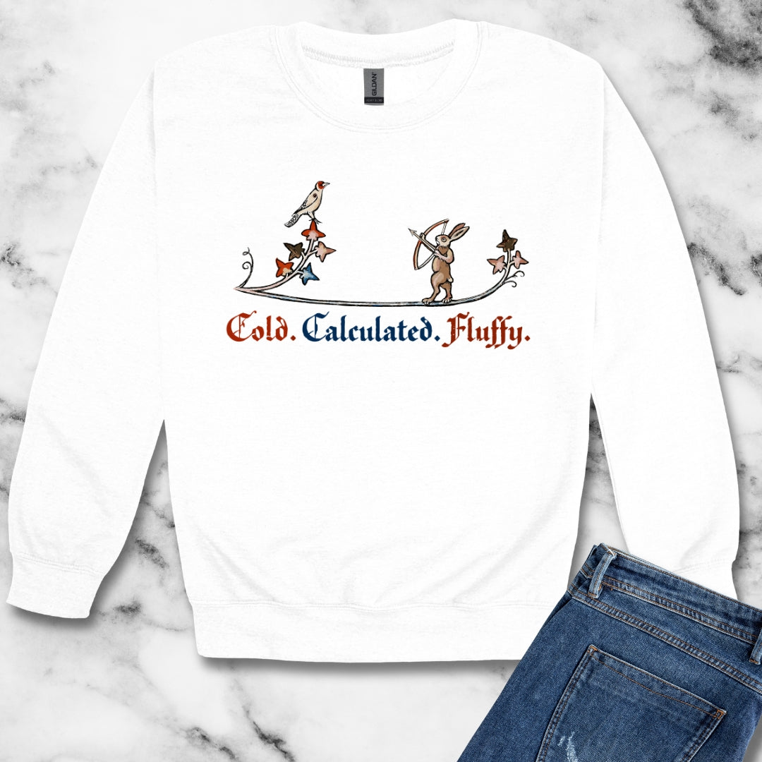 Cold Calculated Fluffy Rabbit Archer Medieval Marginalia Unisex Heavy Crewneck Sweatshirt