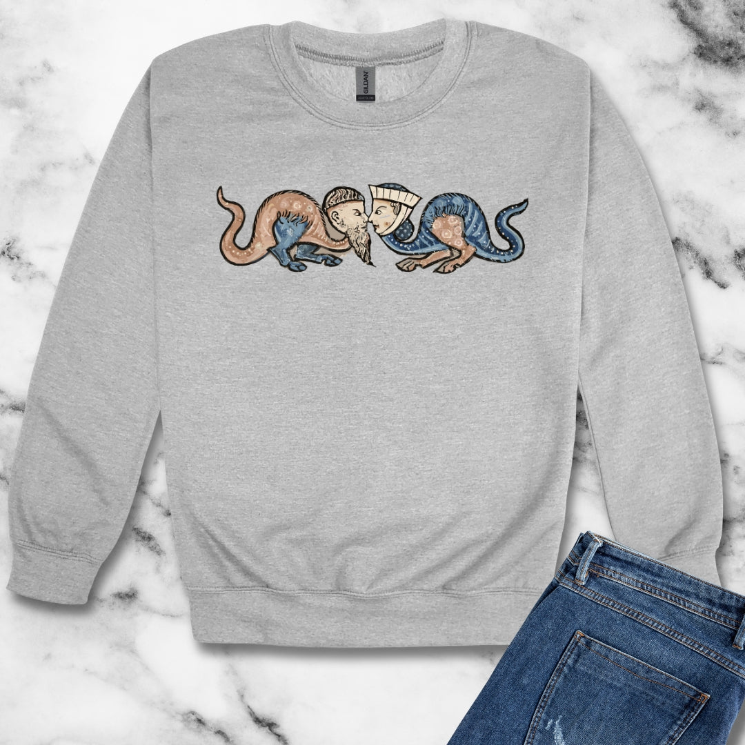 Monk vs Noble Woman Strange Creatures Medieval Marginalia Unisex Heavy Crewneck Sweatshirt