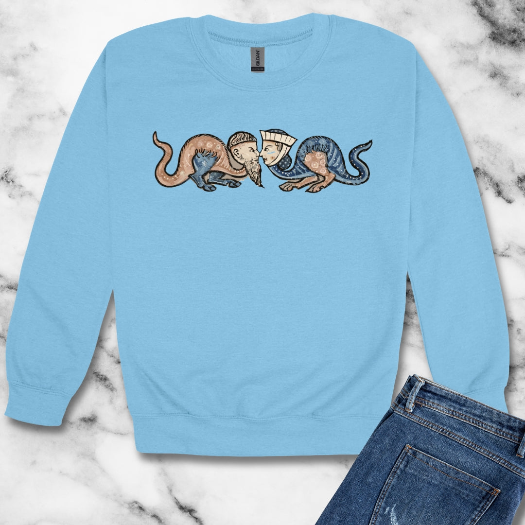 Monk vs Noble Woman Strange Creatures Medieval Marginalia Unisex Heavy Crewneck Sweatshirt