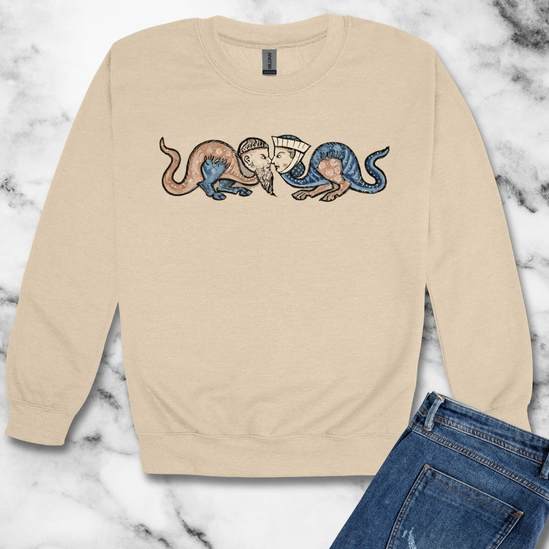 Monk vs Noble Woman Strange Creatures Medieval Marginalia Unisex Heavy Crewneck Sweatshirt