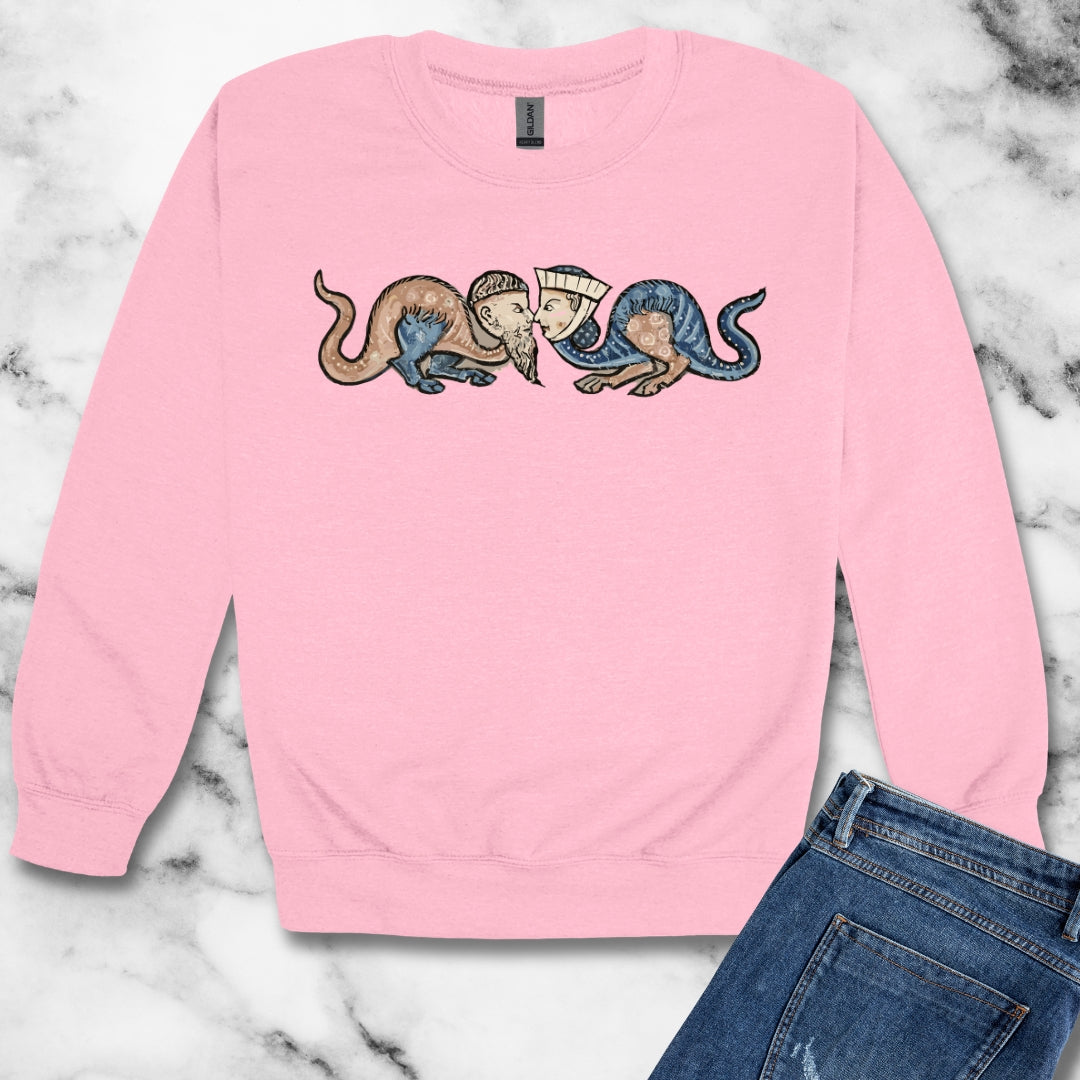 Monk vs Noble Woman Strange Creatures Medieval Marginalia Unisex Heavy Crewneck Sweatshirt