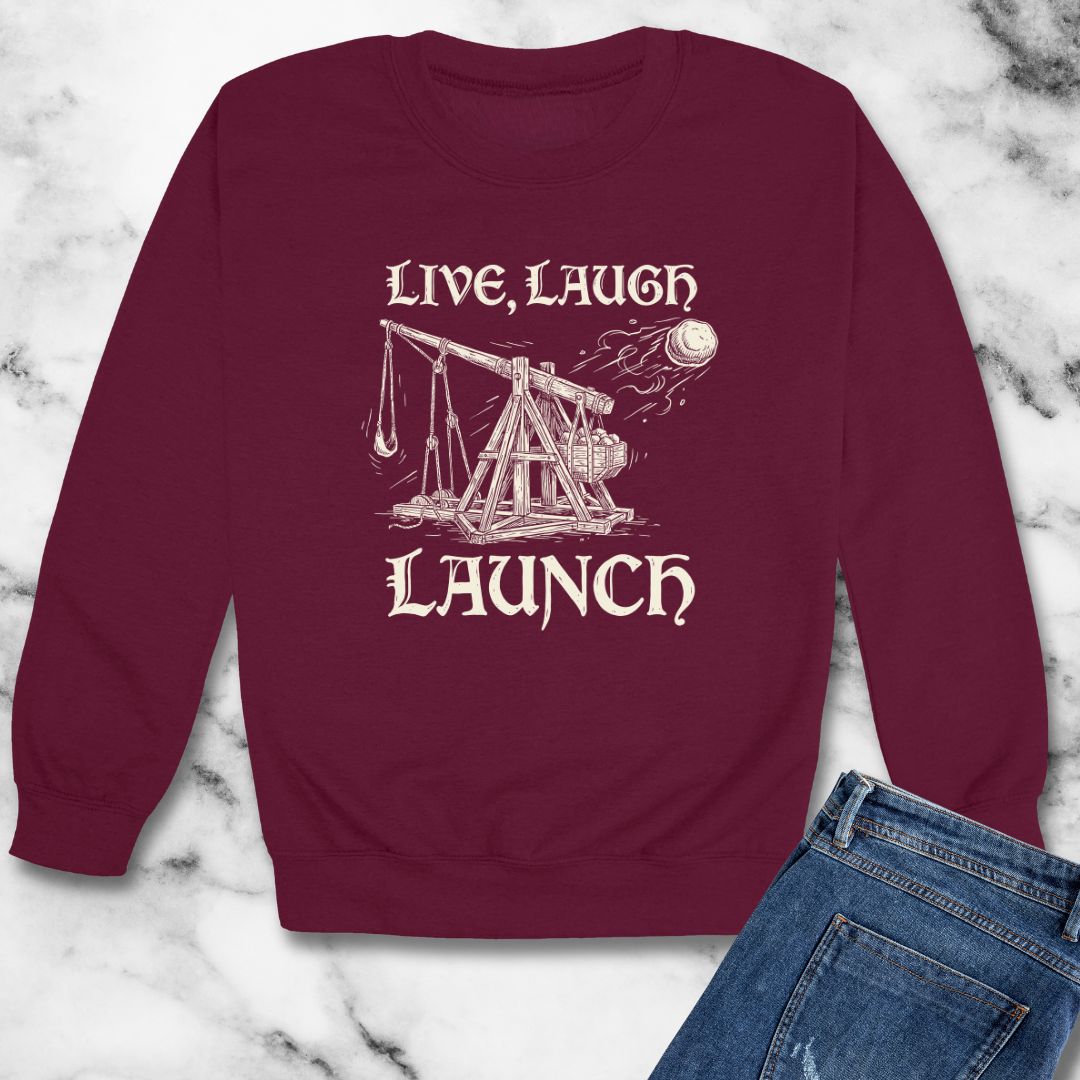Live Laugh Launch Trebuchet Unisex Heavy Crewneck Sweatshirt