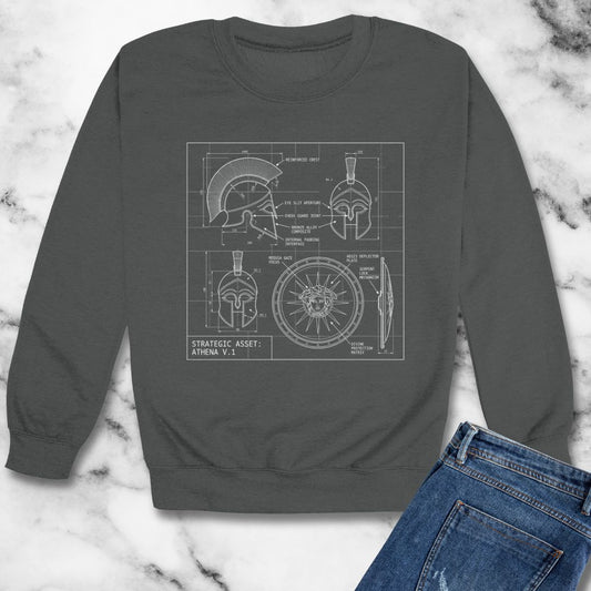 Athena Helmet Aegis Shield Schematic Unisex Heavy Crewneck Sweatshirt