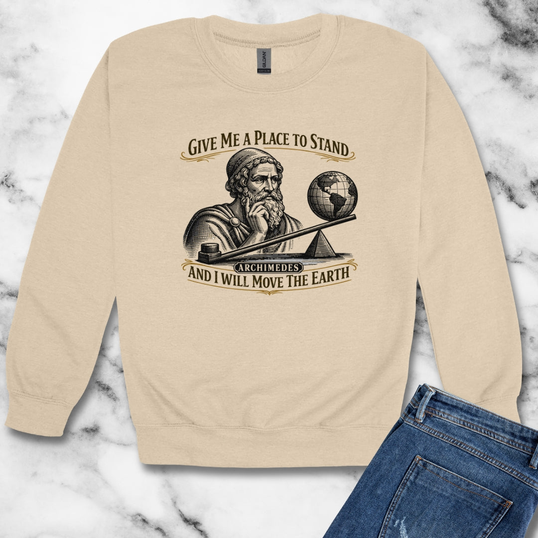 Archimedes Move Earth Quote Unisex Heavy Crewneck Sweatshirt