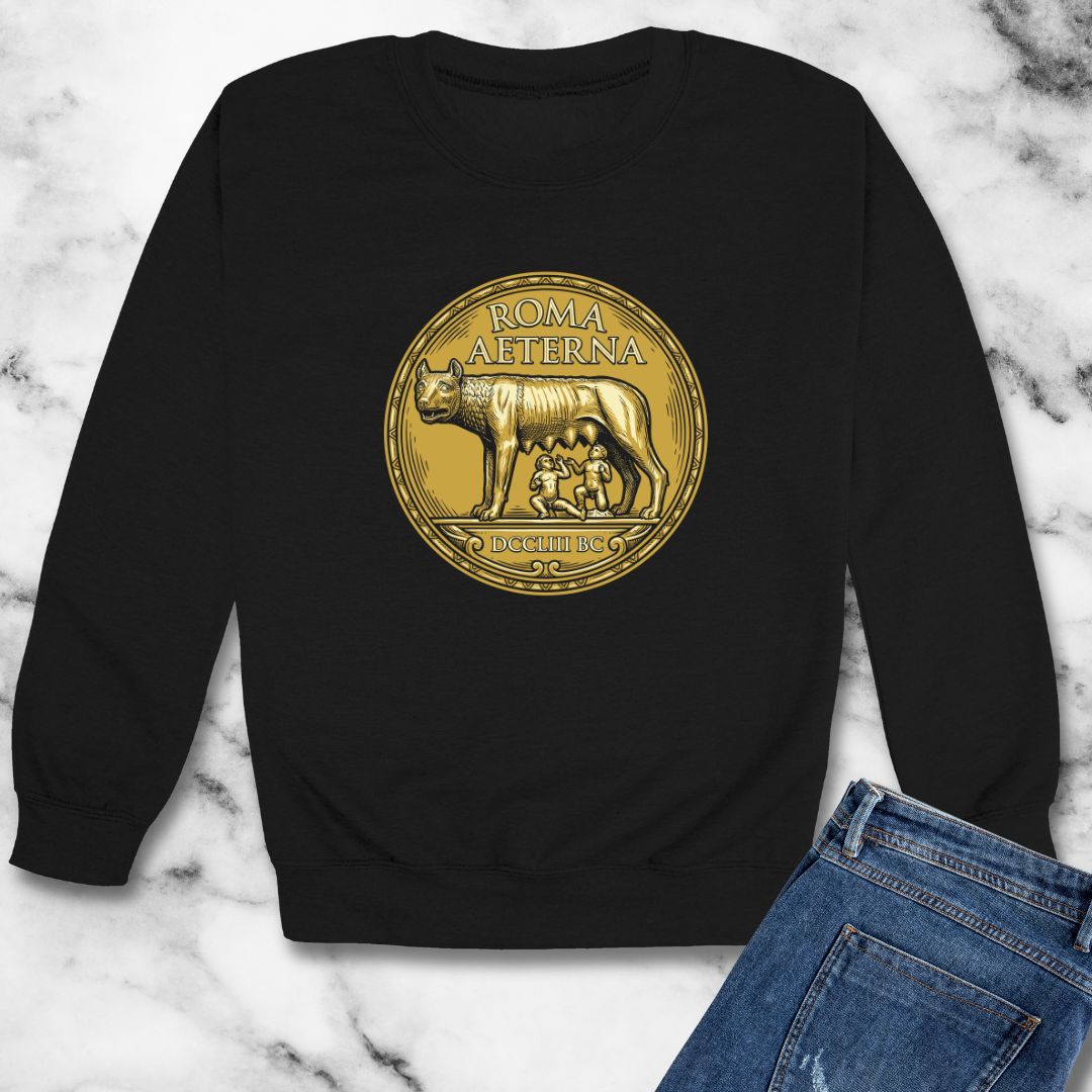 Roma Aeterna She Wolf Coin Unisex Heavy Crewneck Sweatshirt