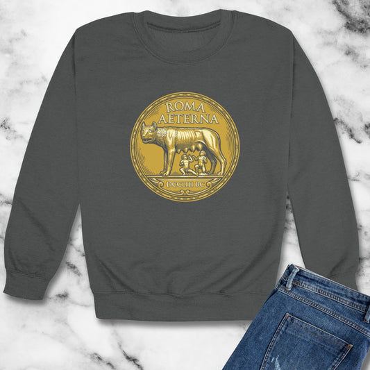 Roma Aeterna She Wolf Coin Unisex Heavy Crewneck Sweatshirt