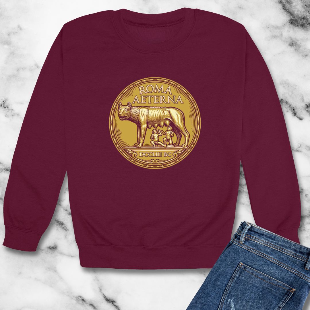 Roma Aeterna She Wolf Coin Unisex Heavy Crewneck Sweatshirt