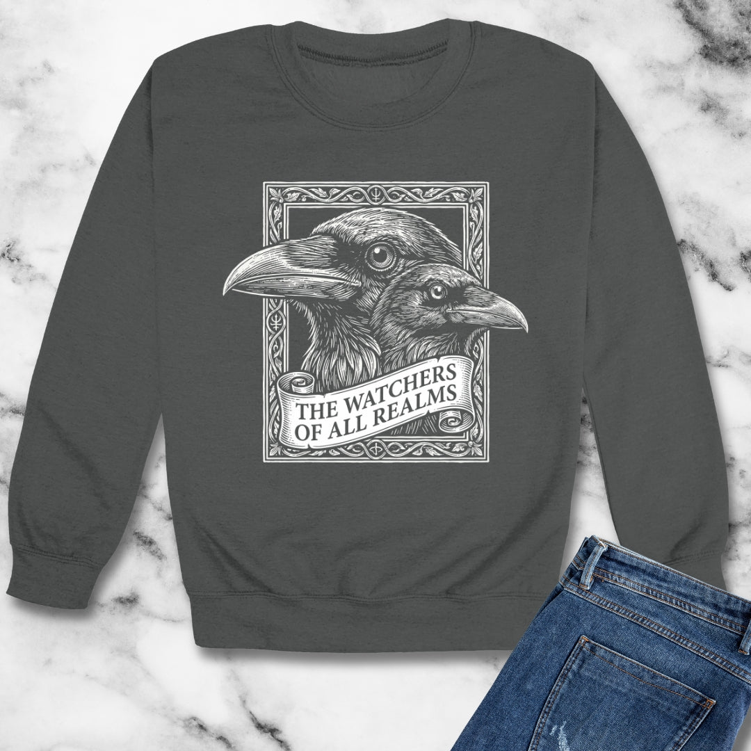 Huginn and Muninn Odin Ravens the Watchers Unisex Heavy Crewneck Sweatshirt