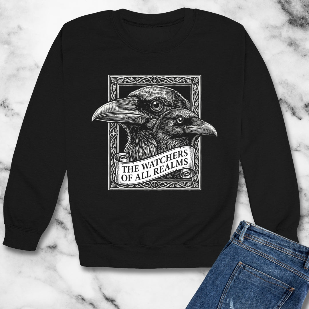 Huginn and Muninn Odin Ravens the Watchers Unisex Heavy Crewneck Sweatshirt