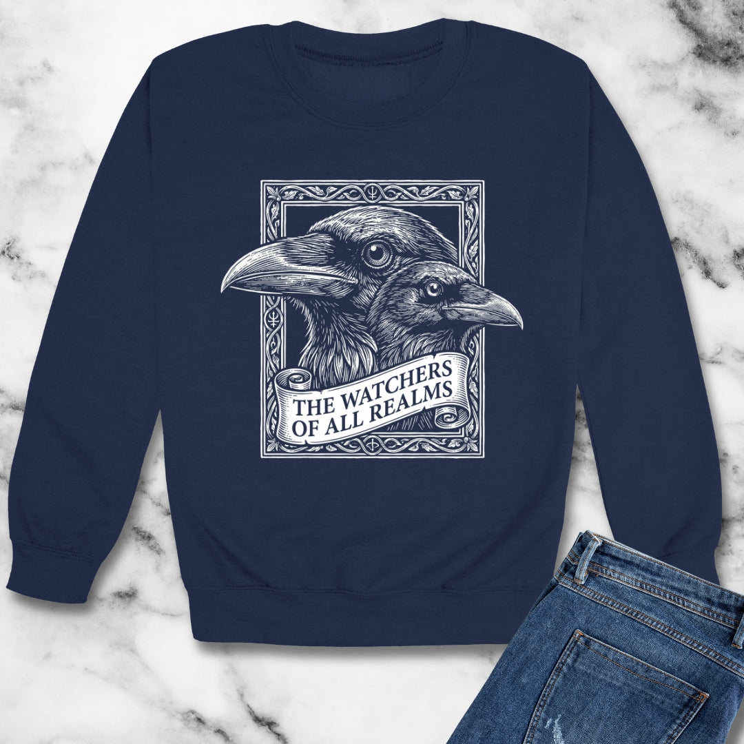 Huginn and Muninn Odin Ravens the Watchers Unisex Heavy Crewneck Sweatshirt