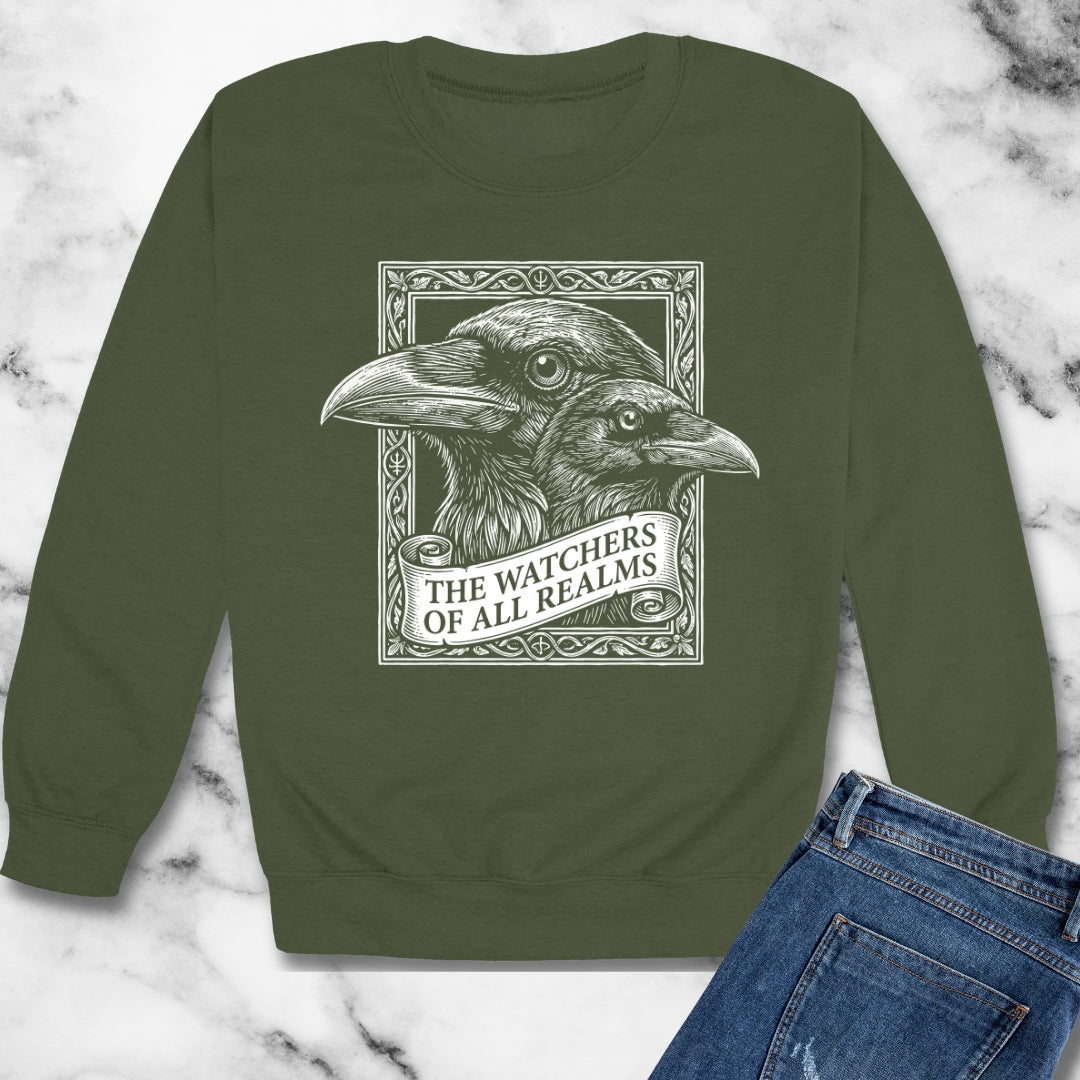 Huginn and Muninn Odin Ravens the Watchers Unisex Heavy Crewneck Sweatshirt