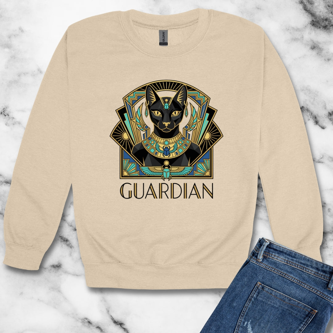Bastet Guardian Art Deco Unisex Heavy Crewneck Sweatshirt