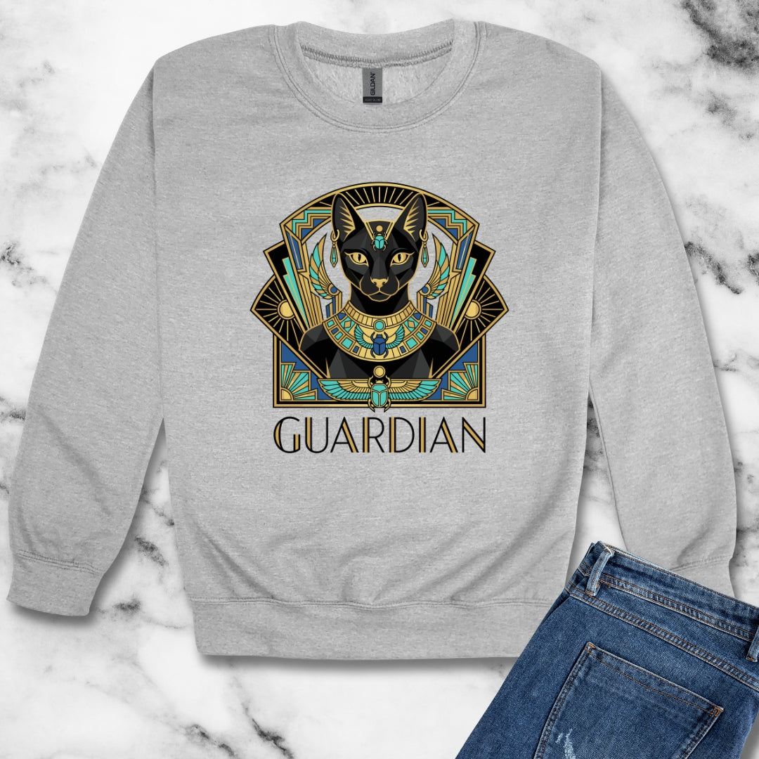 Bastet Guardian Art Deco Unisex Heavy Crewneck Sweatshirt