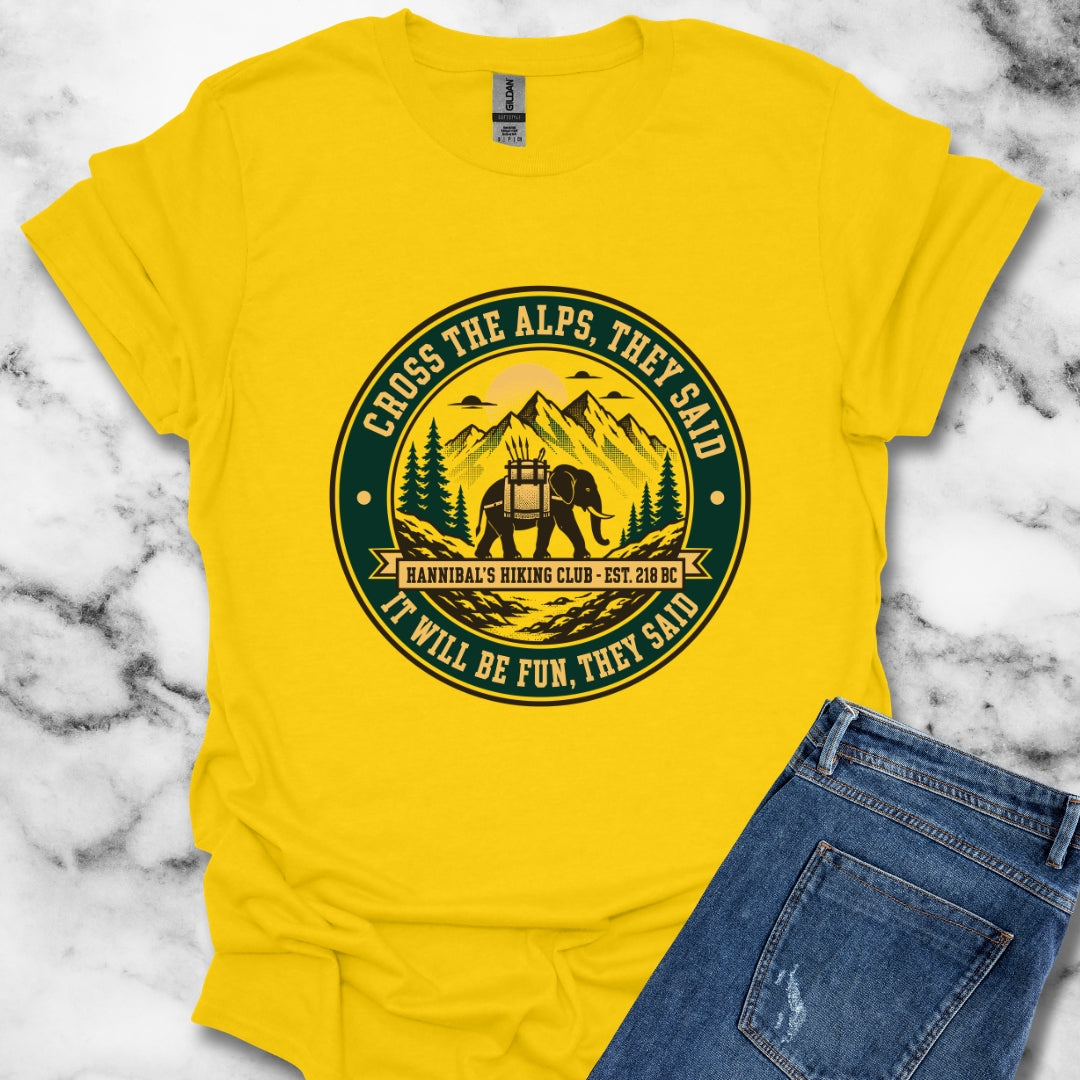 Badge Style Cross the Alps They Said Elephant T-Shirt