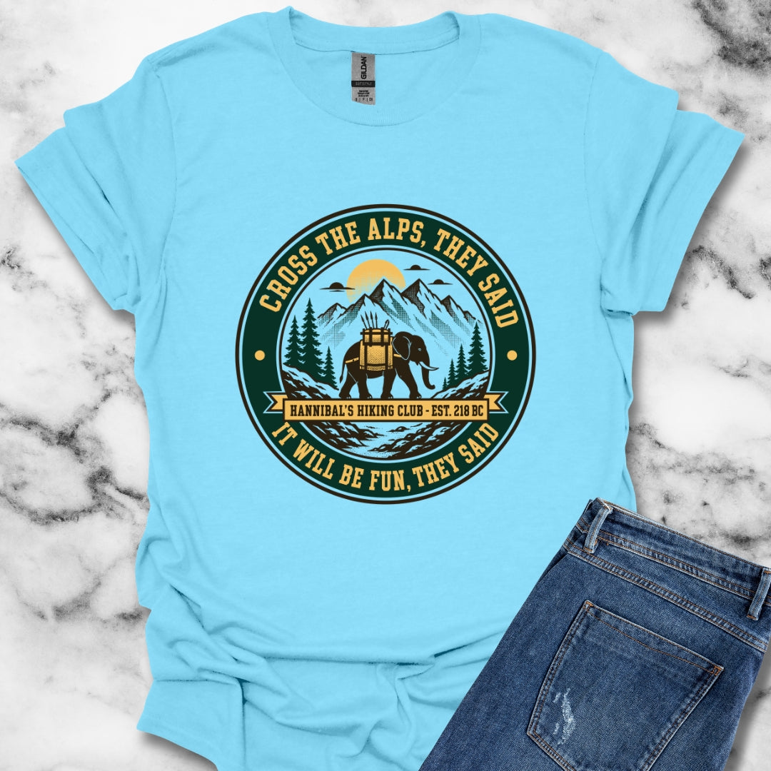 Badge Style Cross the Alps They Said Elephant T-Shirt