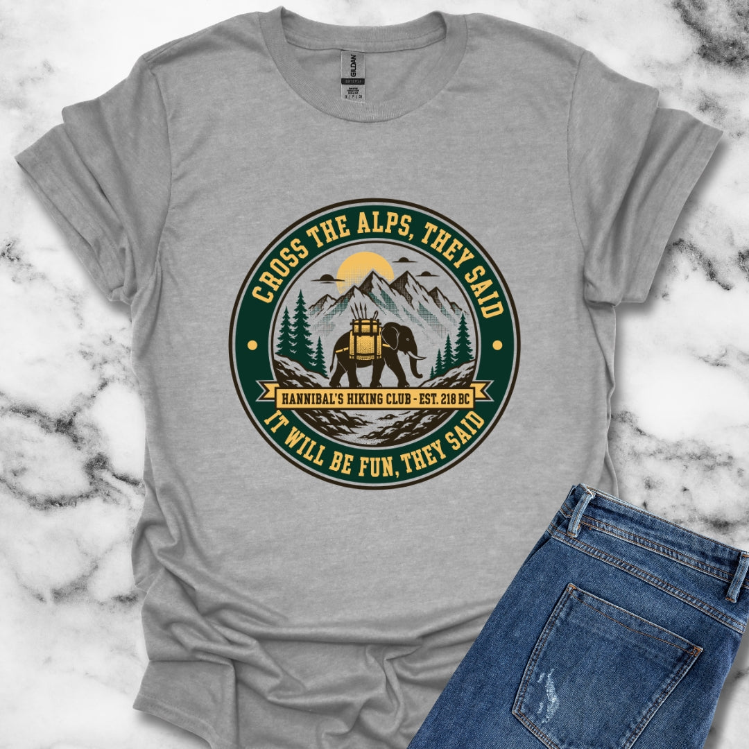 Badge Style Cross the Alps They Said Elephant T-Shirt
