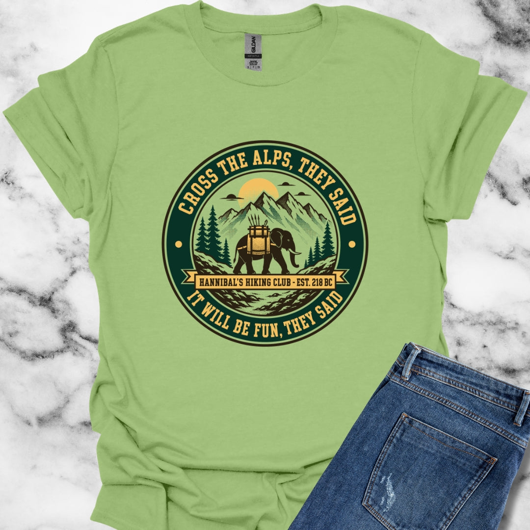 Badge Style Cross the Alps They Said Elephant T-Shirt
