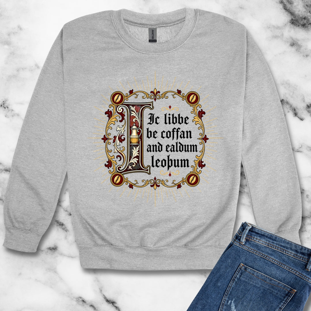 I Live on Coffee Poetry Old English Unisex Heavy Crewneck Sweatshirt