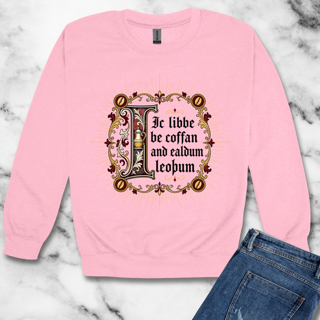 I Live on Coffee Poetry Old English Unisex Heavy Crewneck Sweatshirt
