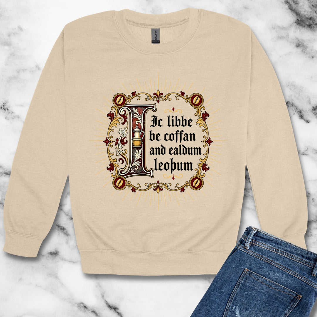 I Live on Coffee Poetry Old English Unisex Heavy Crewneck Sweatshirt