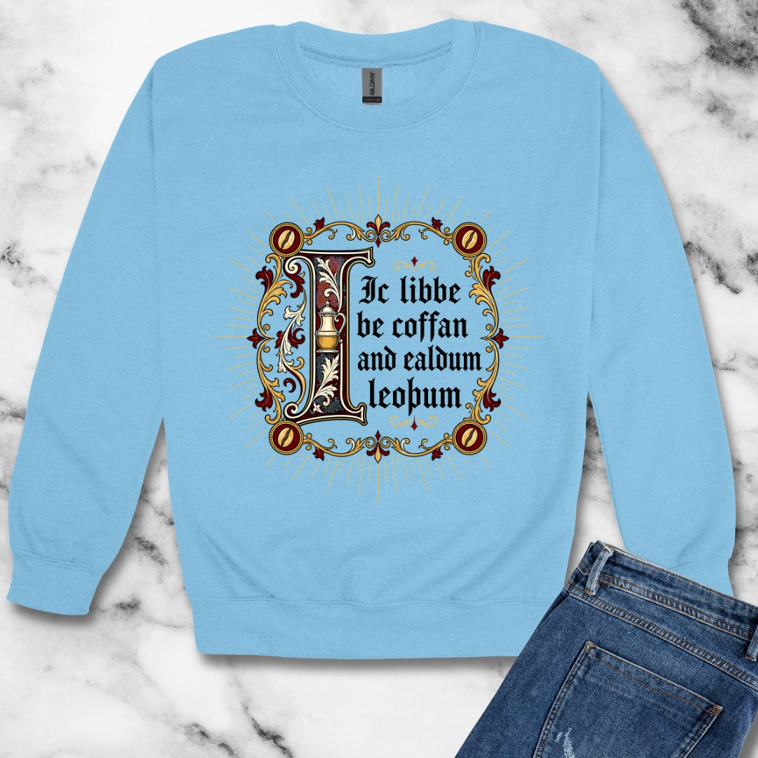 I Live on Coffee Poetry Old English Unisex Heavy Crewneck Sweatshirt