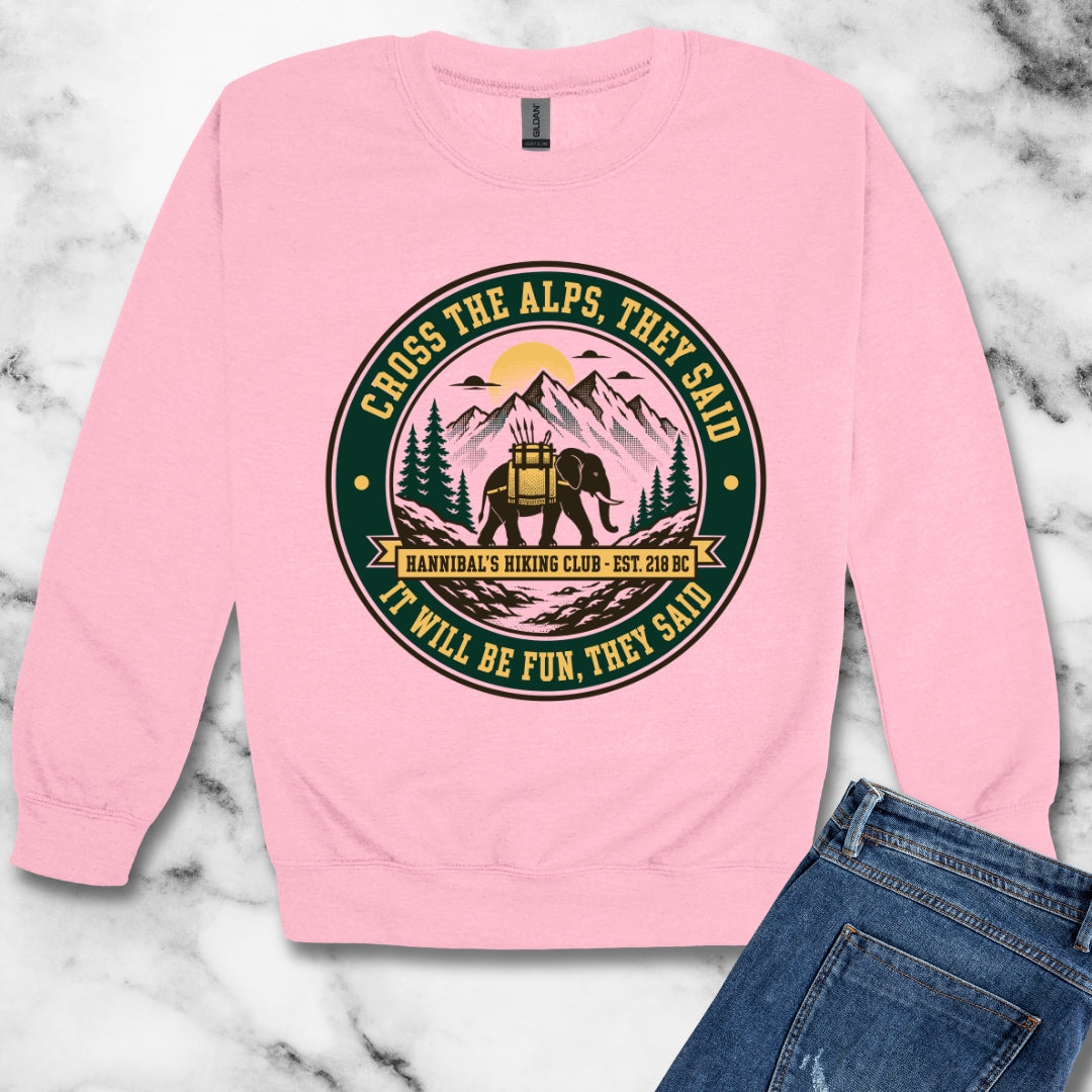 Badge Style Cross the Alps They Said Elephant Unisex Heavy Crewneck Sweatshirt