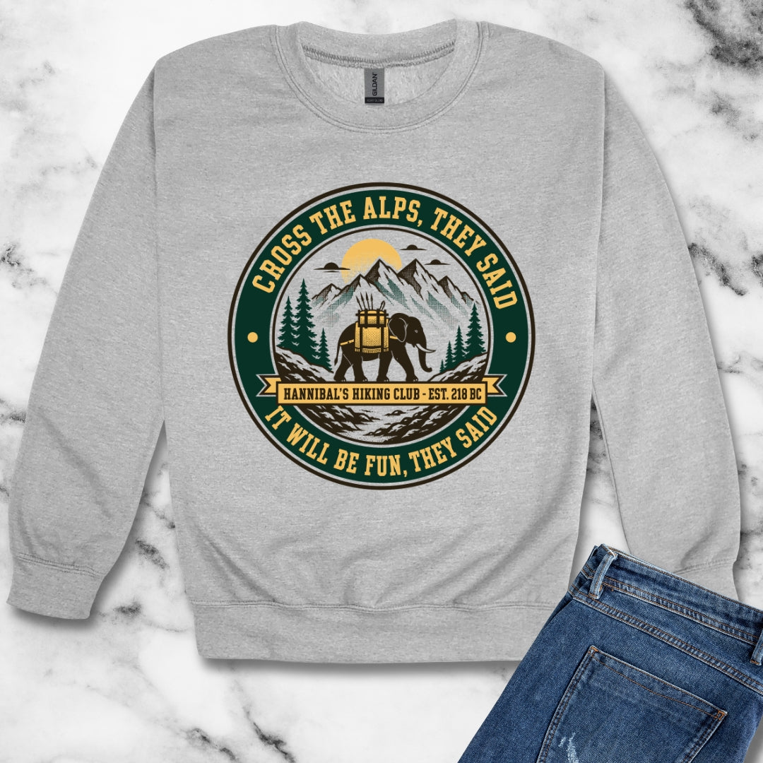 Badge Style Cross the Alps They Said Elephant Unisex Heavy Crewneck Sweatshirt