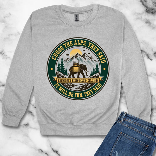 Badge Style Cross the Alps They Said Elephant Unisex Heavy Crewneck Sweatshirt