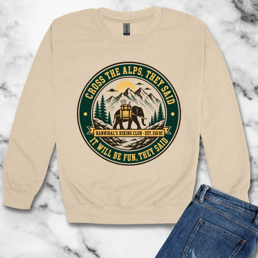 Badge Style Cross the Alps They Said Elephant Unisex Heavy Crewneck Sweatshirt