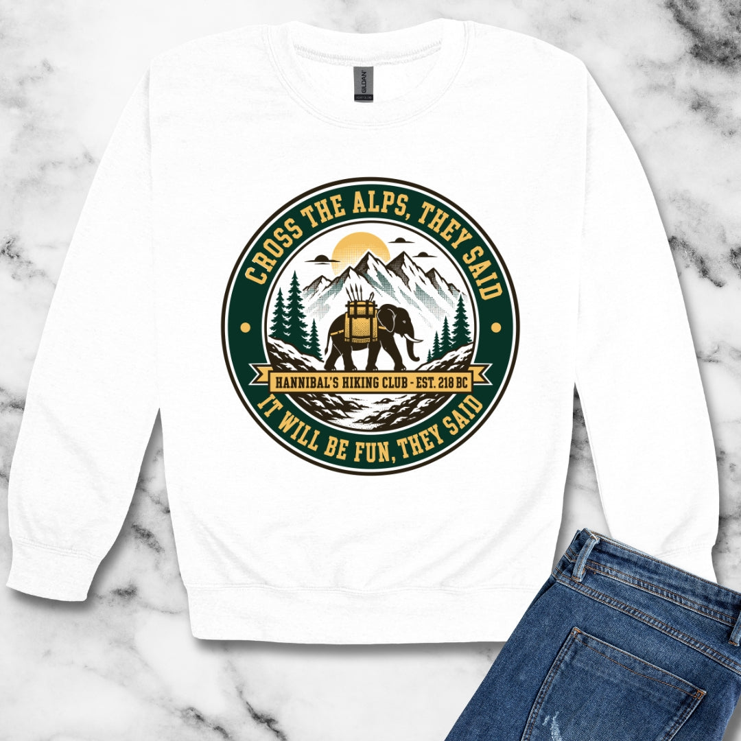Badge Style Cross the Alps They Said Elephant Unisex Heavy Crewneck Sweatshirt